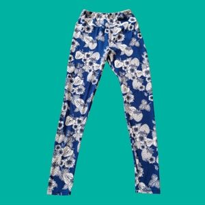 •LuLaRoe Strawberry Leaf Fruity Floral Women's Yoga Pants Leggings blue & White